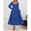 imageZESICA Fall Cocktail Dresses for Women Wedding Guest 2025 Elegant Long Sleeve Square Neck Swing Evening Prom Midi DressDarkblue