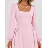imageZESICA Fall Cocktail Dresses for Women Wedding Guest 2025 Elegant Long Sleeve Square Neck Swing Evening Prom Midi DressPink