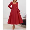 imageZESICA Fall Cocktail Dresses for Women Wedding Guest 2025 Elegant Long Sleeve Square Neck Swing Evening Prom Midi DressRed