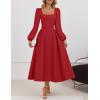 imageZESICA Fall Cocktail Dresses for Women Wedding Guest 2025 Elegant Long Sleeve Square Neck Swing Evening Prom Midi DressRed