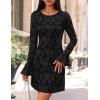 imageZESICA Fall Mini Dresses for Women 2025 Long Sleeve Floral Mesh Crewneck Bodycon Cocktail Party Club Short DressBlack