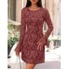 imageZESICA Fall Mini Dresses for Women 2025 Long Sleeve Floral Mesh Crewneck Bodycon Cocktail Party Club Short DressBrick Red