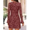 imageZESICA Fall Mini Dresses for Women 2025 Long Sleeve Floral Mesh Crewneck Bodycon Cocktail Party Club Short DressBrick Red