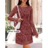 imageZESICA Fall Mini Dresses for Women 2025 Long Sleeve Floral Mesh Crewneck Bodycon Cocktail Party Club Short DressBrick Red