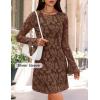 imageZESICA Fall Mini Dresses for Women 2025 Long Sleeve Floral Mesh Crewneck Bodycon Cocktail Party Club Short DressBrown