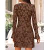 imageZESICA Fall Mini Dresses for Women 2025 Long Sleeve Floral Mesh Crewneck Bodycon Cocktail Party Club Short DressBrown