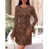 imageZESICA Fall Mini Dresses for Women 2025 Long Sleeve Floral Mesh Crewneck Bodycon Cocktail Party Club Short DressBrown