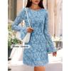imageZESICA Fall Mini Dresses for Women 2025 Long Sleeve Floral Mesh Crewneck Bodycon Cocktail Party Club Short DressDusty Blue