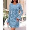 imageZESICA Fall Mini Dresses for Women 2025 Long Sleeve Floral Mesh Crewneck Bodycon Cocktail Party Club Short DressDusty Blue
