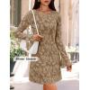 imageZESICA Fall Mini Dresses for Women 2025 Long Sleeve Floral Mesh Crewneck Bodycon Cocktail Party Club Short DressKhaki