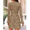 imageZESICA Fall Mini Dresses for Women 2025 Long Sleeve Floral Mesh Crewneck Bodycon Cocktail Party Club Short DressKhaki