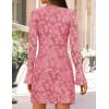imageZESICA Fall Mini Dresses for Women 2025 Long Sleeve Floral Mesh Crewneck Bodycon Cocktail Party Club Short DressPink