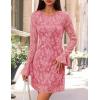 imageZESICA Fall Mini Dresses for Women 2025 Long Sleeve Floral Mesh Crewneck Bodycon Cocktail Party Club Short DressPink