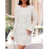 imageZESICA Fall Mini Dresses for Women 2025 Long Sleeve Floral Mesh Crewneck Bodycon Cocktail Party Club Short DressWhite