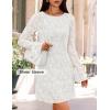 imageZESICA Fall Mini Dresses for Women 2025 Long Sleeve Floral Mesh Crewneck Bodycon Cocktail Party Club Short DressWhite