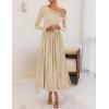 imageZESICA Womens 2025 Fall Long Sleeve Off Shoulder Maxi Dress Pleated Elegant Formal Wedding Guest Dresses with PocketsApricot