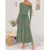 imageZESICA Womens 2025 Fall Long Sleeve Off Shoulder Maxi Dress Pleated Elegant Formal Wedding Guest Dresses with PocketsBeangreen