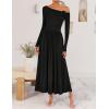 imageZESICA Womens 2025 Fall Long Sleeve Off Shoulder Maxi Dress Pleated Elegant Formal Wedding Guest Dresses with PocketsBlack