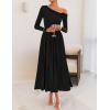 imageZESICA Womens 2025 Fall Long Sleeve Off Shoulder Maxi Dress Pleated Elegant Formal Wedding Guest Dresses with PocketsBlack