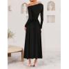 imageZESICA Womens 2025 Fall Long Sleeve Off Shoulder Maxi Dress Pleated Elegant Formal Wedding Guest Dresses with PocketsBlack
