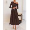 imageZESICA Womens 2025 Fall Long Sleeve Off Shoulder Maxi Dress Pleated Elegant Formal Wedding Guest Dresses with PocketsBrown