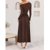 imageZESICA Womens 2025 Fall Long Sleeve Off Shoulder Maxi Dress Pleated Elegant Formal Wedding Guest Dresses with PocketsBrown