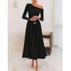 imageZESICA Womens 2025 Fall Long Sleeve Off Shoulder Maxi Dress Pleated Elegant Formal Wedding Guest Dresses with PocketsEbony