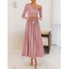 imageZESICA Womens 2025 Fall Long Sleeve Off Shoulder Maxi Dress Pleated Elegant Formal Wedding Guest Dresses with PocketsPink