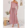 imageZESICA Womens 2025 Fall Long Sleeve Off Shoulder Maxi Dress Pleated Elegant Formal Wedding Guest Dresses with PocketsPink