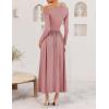 imageZESICA Womens 2025 Fall Long Sleeve Off Shoulder Maxi Dress Pleated Elegant Formal Wedding Guest Dresses with PocketsPink