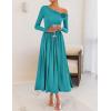 imageZESICA Womens 2025 Fall Long Sleeve Off Shoulder Maxi Dress Pleated Elegant Formal Wedding Guest Dresses with PocketsTeal