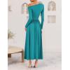 imageZESICA Womens 2025 Fall Long Sleeve Off Shoulder Maxi Dress Pleated Elegant Formal Wedding Guest Dresses with PocketsTeal