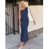 imageZESICA Womens 2025 Summer One Shoulder Sleeveless Maxi Dress Casual Floral Ribbed Knit Backless Cocktail Party Long DressesNavy