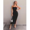 imageZESICA Womens 2025 Summer Strapless Bodycon Midi Dress Off Shoulder Sleeveless Side Slit Tube Long Club Party DressesBlack