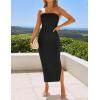 imageZESICA Womens 2025 Summer Strapless Bodycon Midi Dress Off Shoulder Sleeveless Side Slit Tube Long Club Party DressesBlack