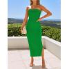 imageZESICA Womens 2025 Summer Strapless Bodycon Midi Dress Off Shoulder Sleeveless Side Slit Tube Long Club Party DressesGreen