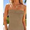 imageZESICA Womens 2025 Summer Strapless Bodycon Midi Dress Off Shoulder Sleeveless Side Slit Tube Long Club Party DressesKhaki