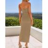 imageZESICA Womens 2025 Summer Strapless Bodycon Midi Dress Off Shoulder Sleeveless Side Slit Tube Long Club Party DressesKhaki