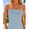 imageZESICA Womens 2025 Summer Strapless Bodycon Midi Dress Off Shoulder Sleeveless Side Slit Tube Long Club Party DressesLight Blue