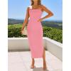 imageZESICA Womens 2025 Summer Strapless Bodycon Midi Dress Off Shoulder Sleeveless Side Slit Tube Long Club Party DressesPink