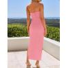 imageZESICA Womens 2025 Summer Strapless Bodycon Midi Dress Off Shoulder Sleeveless Side Slit Tube Long Club Party DressesPink