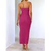 imageZESICA Womens 2025 Summer Strapless Bodycon Midi Dress Off Shoulder Sleeveless Side Slit Tube Long Club Party DressesPlum