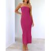 imageZESICA Womens 2025 Summer Strapless Bodycon Midi Dress Off Shoulder Sleeveless Side Slit Tube Long Club Party DressesPlum