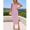 imageZESICA Womens 2025 Summer Strapless Bodycon Midi Dress Off Shoulder Sleeveless Side Slit Tube Long Club Party DressesPurple