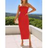imageZESICA Womens 2025 Summer Strapless Bodycon Midi Dress Off Shoulder Sleeveless Side Slit Tube Long Club Party DressesWatermelon