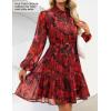 imageZESICA Womens Fall Floral Mini Dress 2025 Long Sleeve Button Down Chiffon A Line Flowy Short Shirt Dresses with BeltRed