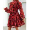 imageZESICA Womens Fall Floral Mini Dress 2025 Long Sleeve Button Down Chiffon A Line Flowy Short Shirt Dresses with BeltRed