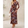 imageZESICA Womens Fall Floral Wedding Guest Bodycon Dresses 2025 Long Sleeve Crewneck Mesh Ruffle Mermaid Party Maxi DressBrown