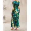 imageZESICA Womens Fall Floral Wedding Guest Bodycon Dresses 2025 Long Sleeve Crewneck Mesh Ruffle Mermaid Party Maxi DressGreen