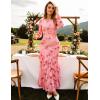 imageZESICA Womens Fall Floral Wedding Guest Bodycon Dresses 2025 Long Sleeve Crewneck Mesh Ruffle Mermaid Party Maxi DressPink